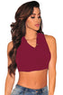 Sexy Burgundy Mock Neck Sleeveless Crop Top